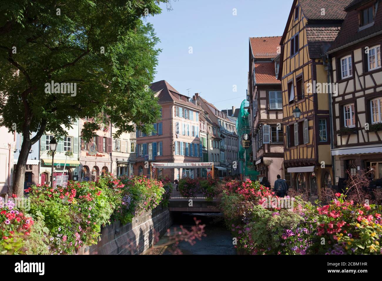 Mittelalterliche Häuser am Kanal, Colmar, Elsass, Frankreich. Elsässische Weinstraße Stockfoto