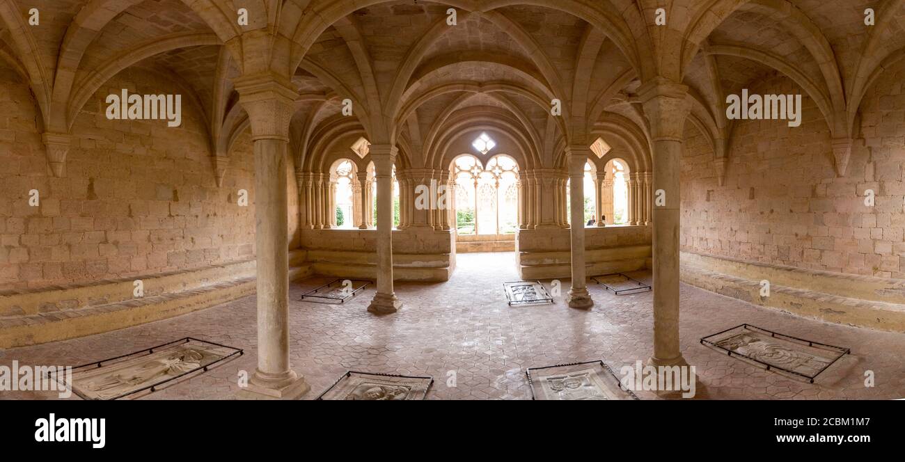 Panoramabild in Kloster Santes Creus, Tarragona, Spanien Stockfoto