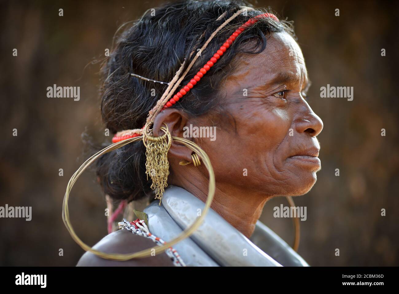 Gadaba-Stammesfrau in einem ländlichen Dorf in der Nähe von Koraput in Odisha, Indien. Die Region Koraput ist für ihr Stammesleben und ihre traditionelle Kultur bekannt. Stockfoto