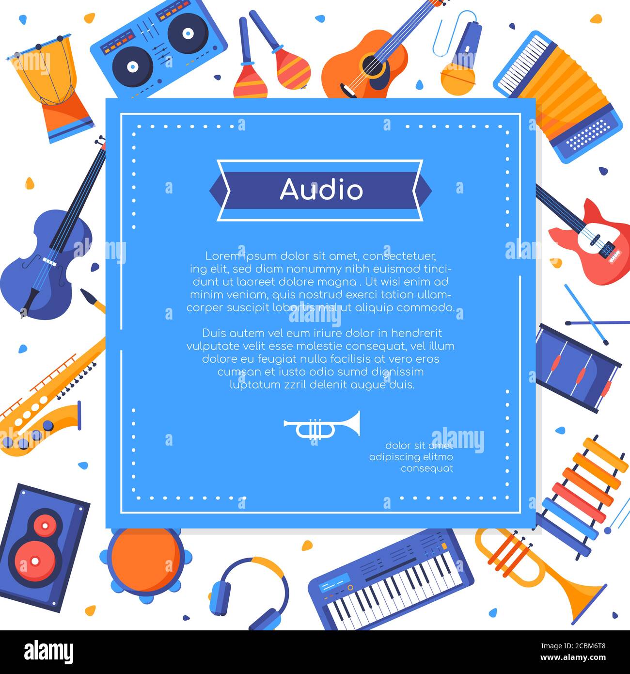 Audio - Bunte flache Design Stil Banner-Vorlage Stock Vektor