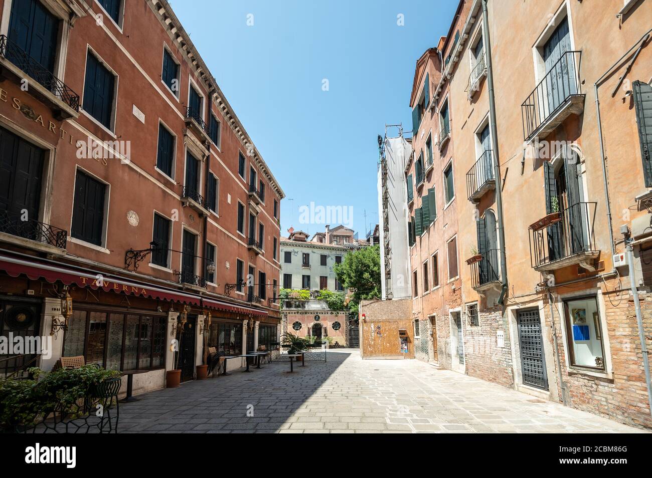 Geschlossene Restaurants und leere Straßen in Venedig während der Coronavirus-Pandemie, Juni 2020, Venedig, Italien Stockfoto