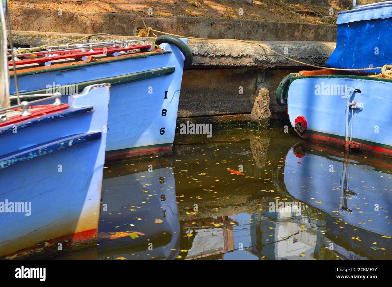 Bild von Shikara Boote, die entlang der Kanäle von Alleppey für Backwater-Tourismus berühmt gemacht. Der Shikar ist eine Art Holzboot. Stockfoto