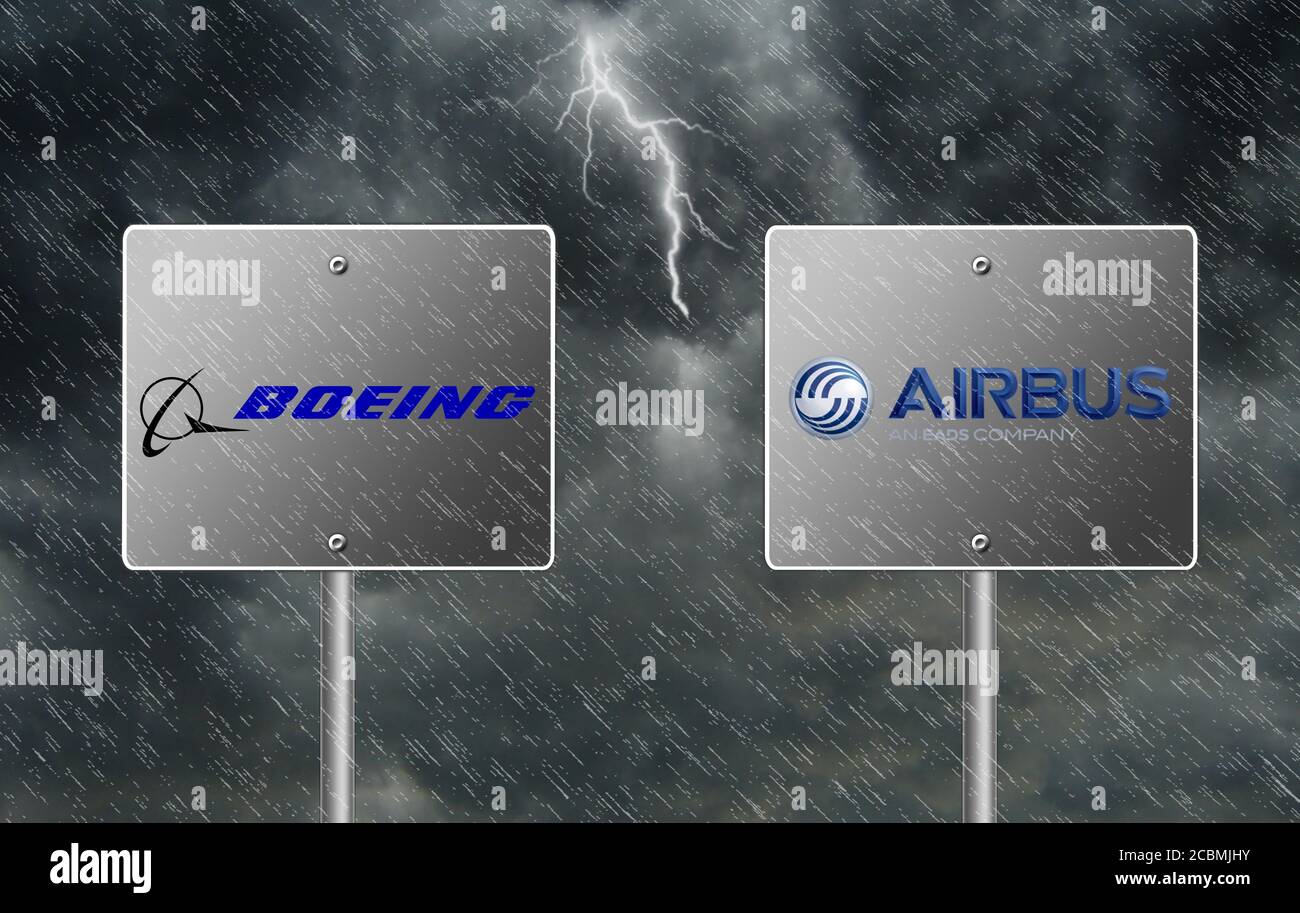 Boeing gegen Airbus Stockfoto