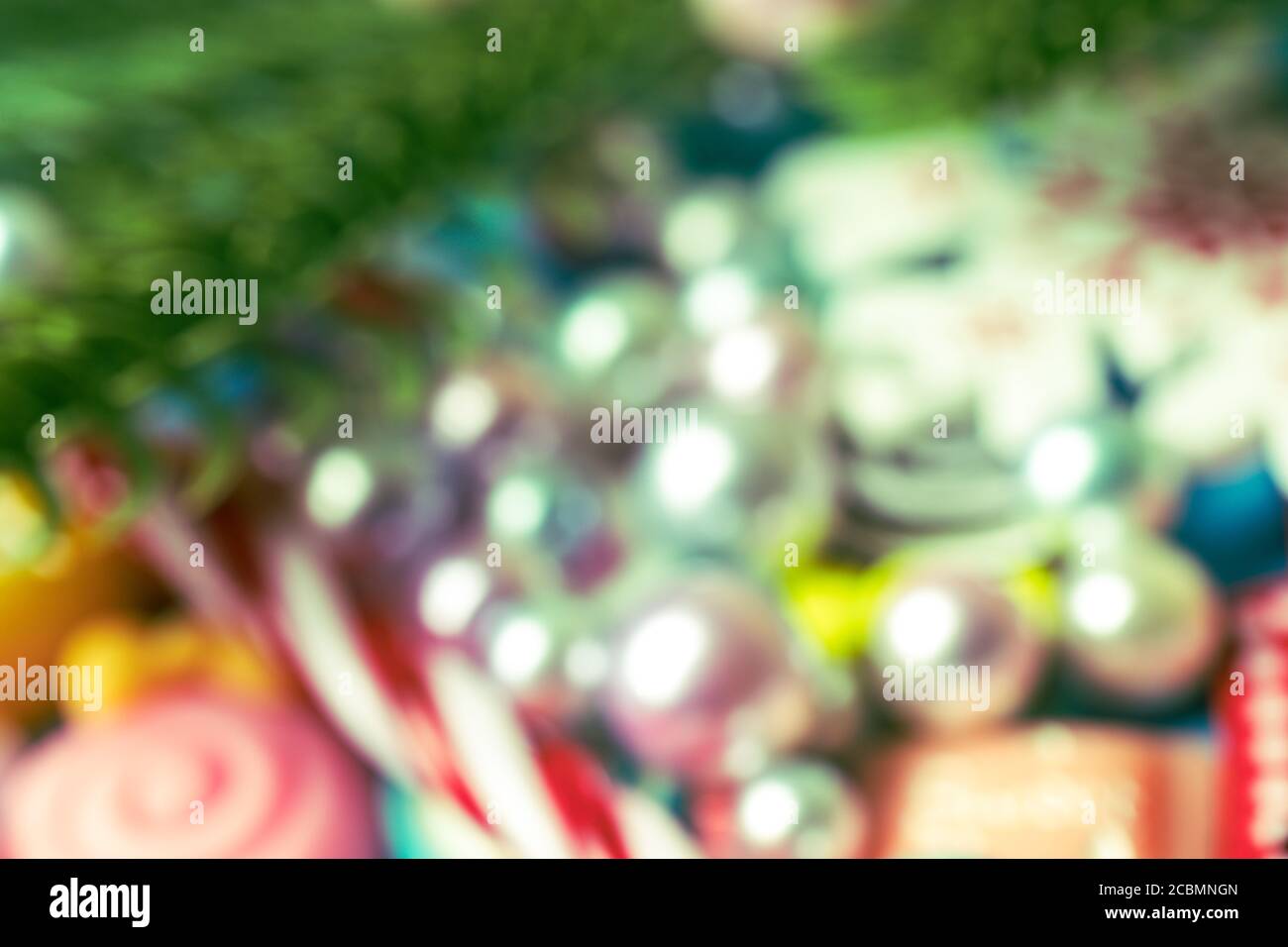 Verschwommenes weihnachten Hintergrund, Neujahr Dekoration Stockfoto