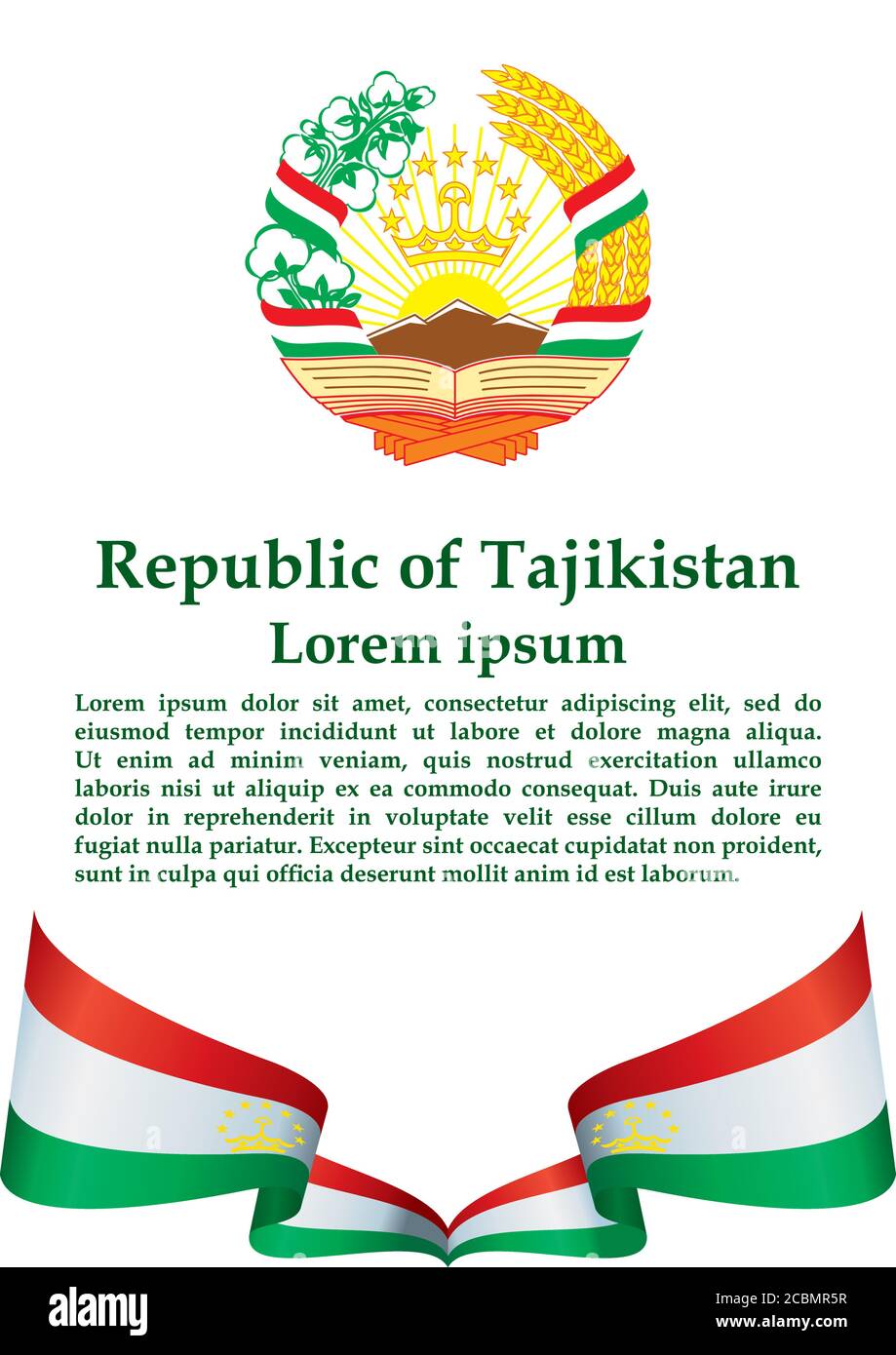 Flagge Tadschikistans, Republik Tadschikistan. Vorlage für Award Design, ein offizielles Dokument mit der Flagge Tadschikistans. Stock Vektor