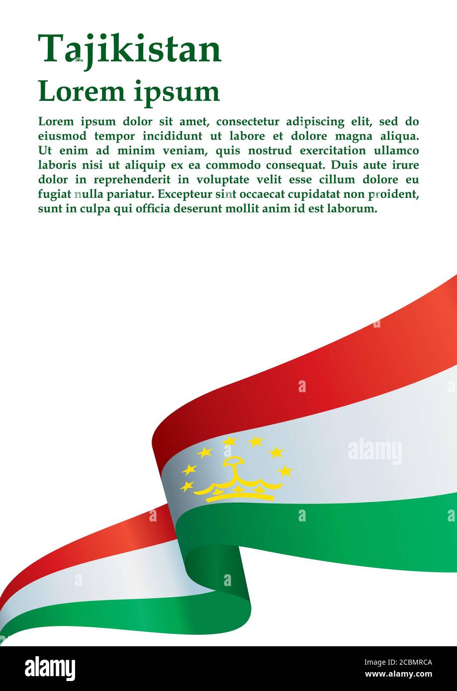 Flagge Tadschikistans, Republik Tadschikistan. Vorlage für Award Design, ein offizielles Dokument mit der Flagge Tadschikistans. Stock Vektor