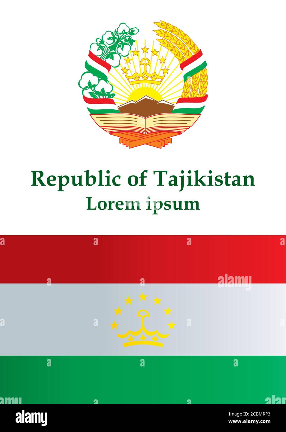 Flagge Tadschikistans, Republik Tadschikistan. Vorlage für Award Design, ein offizielles Dokument mit der Flagge Tadschikistans. Stock Vektor