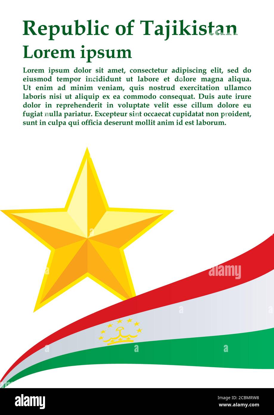 Flagge Tadschikistans, Republik Tadschikistan. Vorlage für Award Design, ein offizielles Dokument mit der Flagge Tadschikistans. Stock Vektor