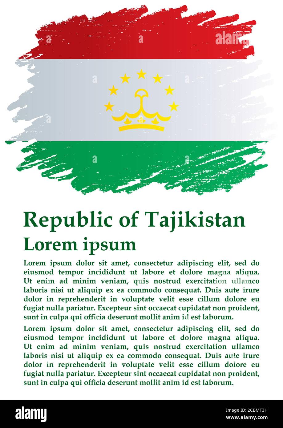 Flagge Tadschikistans, Republik Tadschikistan. Vorlage für Award Design, ein offizielles Dokument mit der Flagge Tadschikistans. Stock Vektor