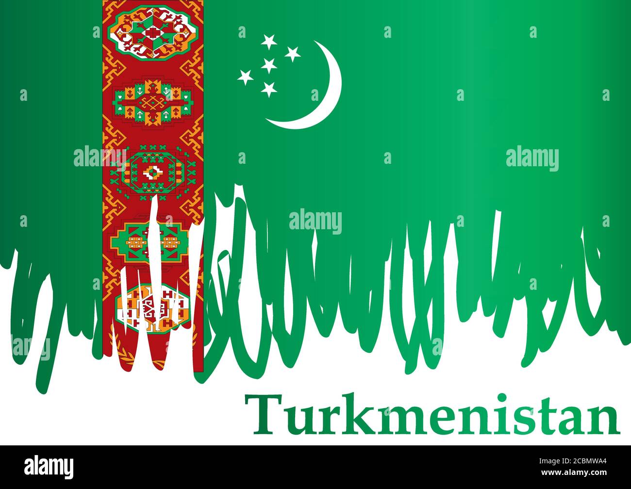 Flagge Turkmenistans, Republik Turkmenistan. Vorlage für Award Design, ein offizielles Dokument mit der Flagge Turkmenistans. Stock Vektor