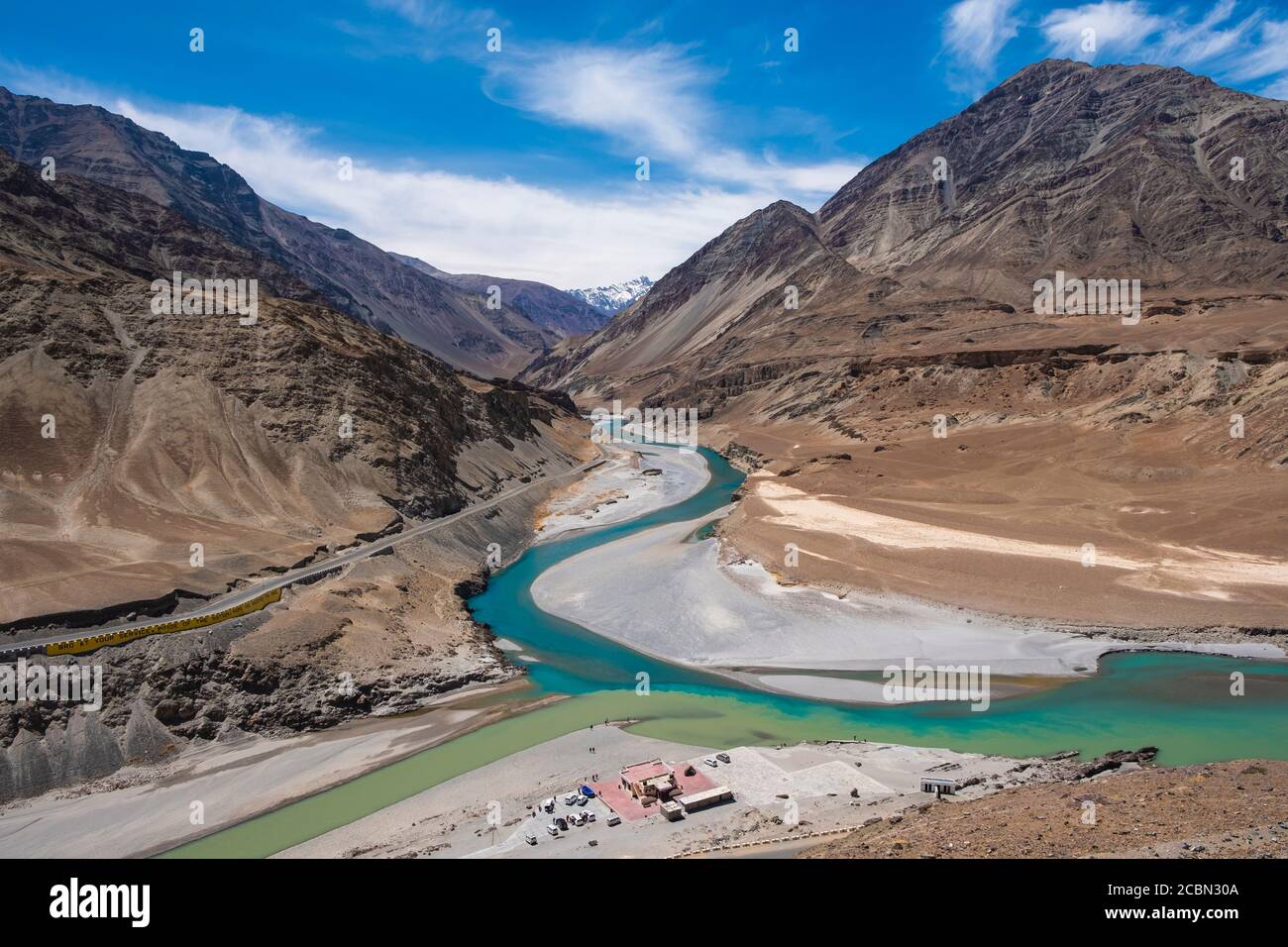 Zusammenfluss des Indus und Zanskar Fluss in Leh, Ladakh Region, Indien Stockfoto