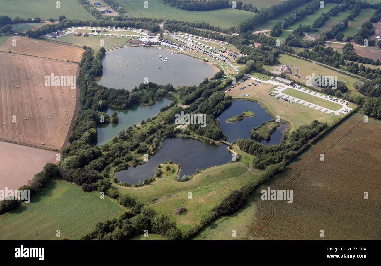 Luftaufnahme des Allerthorpe Lakeland Park in der Nähe von Pocklington, East Yorskhire Stockfoto