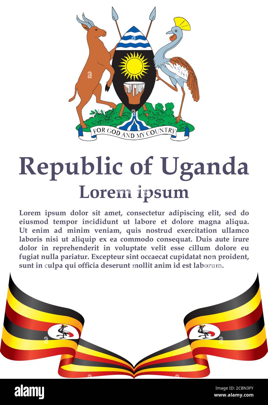 Flagge Ugandas, Republik Uganda. Vorlage für Award Design, ein offizielles Dokument mit der Flagge Ugandas. Helle, farbenfrohe Vektorgrafik Stock Vektor