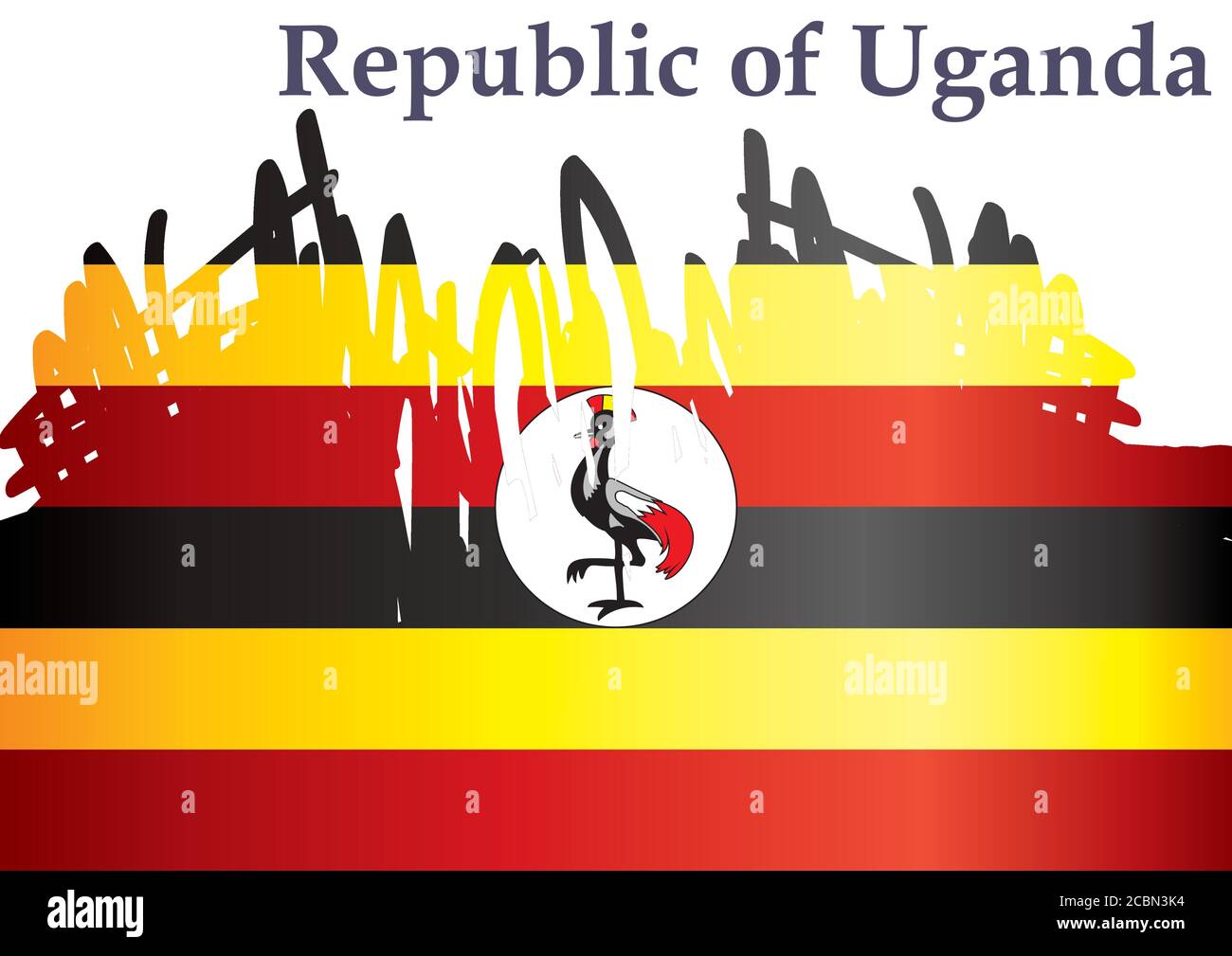 Flagge Ugandas, Republik Uganda. Vorlage für Award Design, ein offizielles Dokument mit der Flagge Ugandas. Helle, farbenfrohe Vektorgrafik Stock Vektor