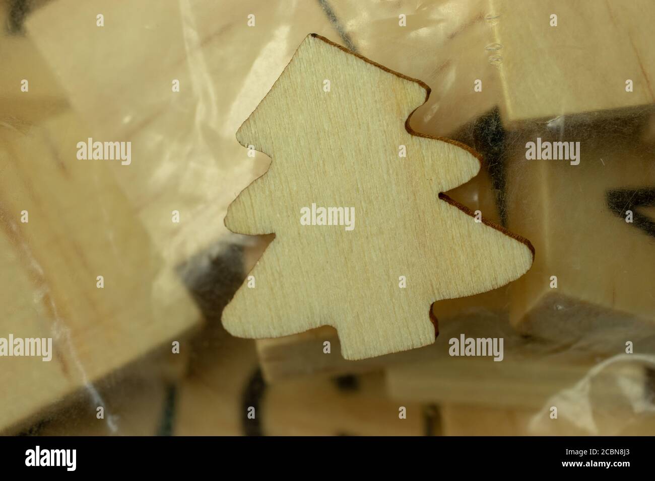 Neujahr oder Weihnachtsbaum aus Holz, Makrofoto Stockfoto