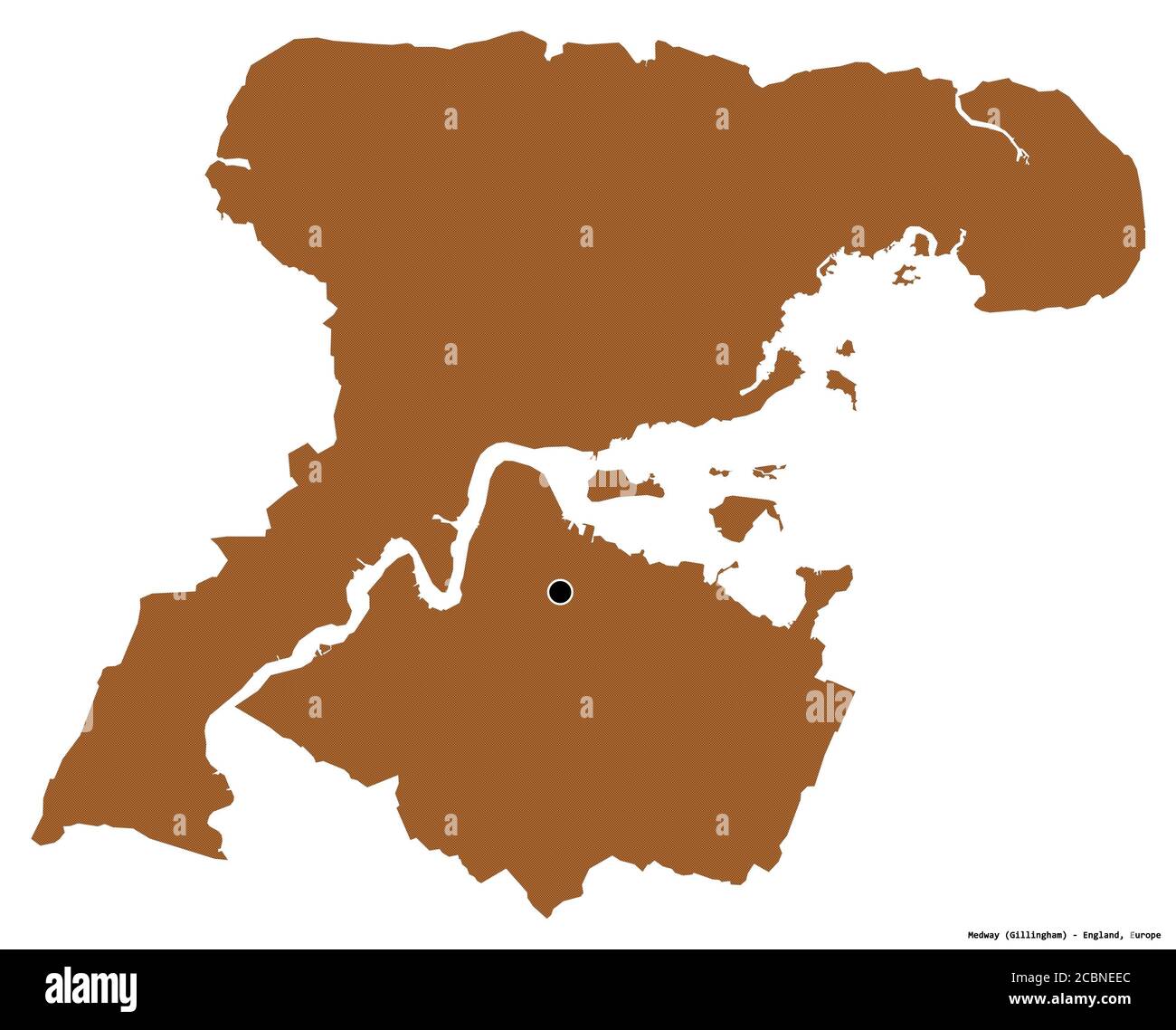 Form von Medway, einheitliche Autorität von England, mit seiner Hauptstadt isoliert auf weißem Hintergrund. Komposition von gemusterten Texturen. 3D-Rendering Stockfoto