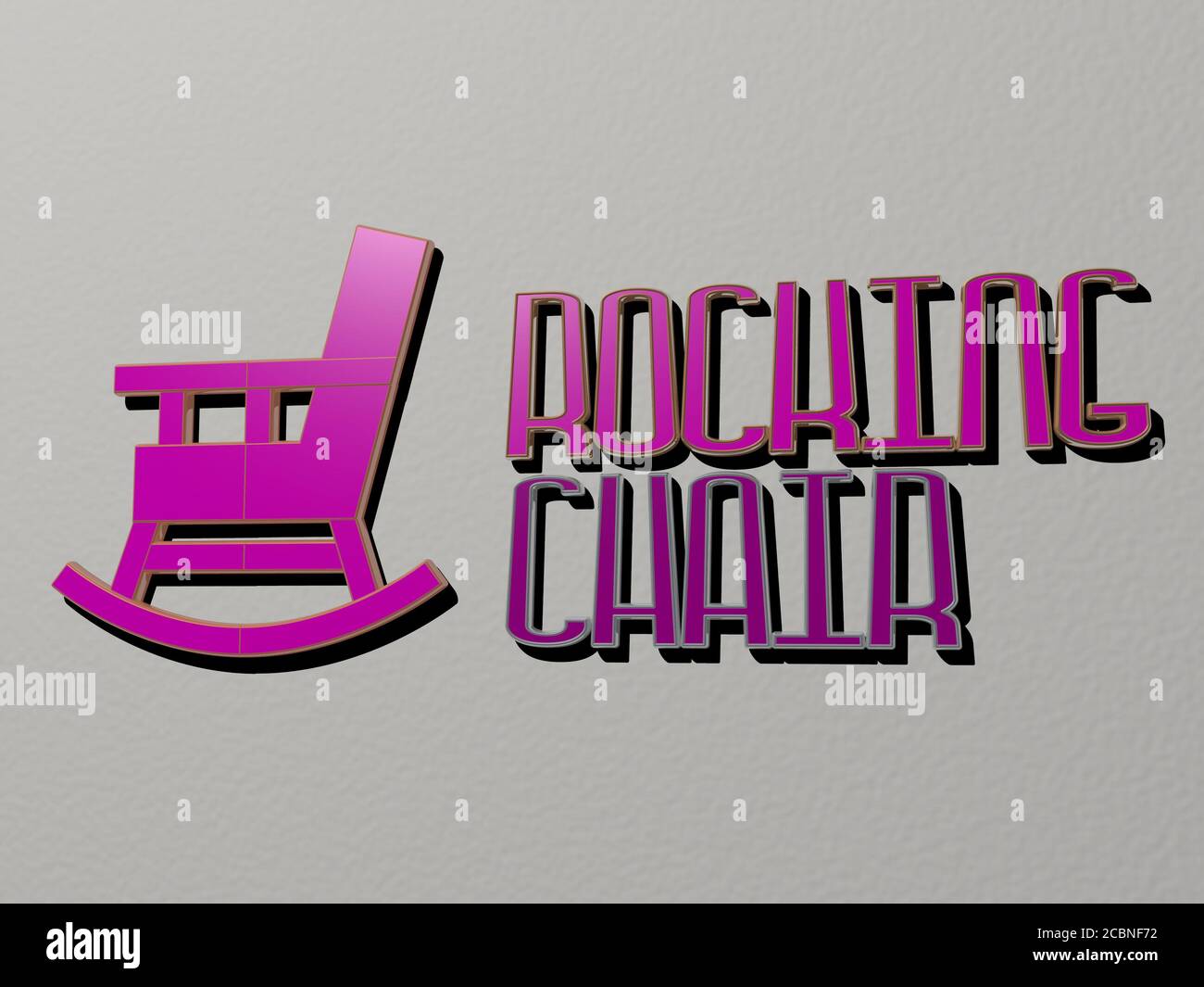 SCHAUKELSTUHL Symbol und Text an der Wand, 3D-Illustration für Pferd und Hintergrund Stockfoto