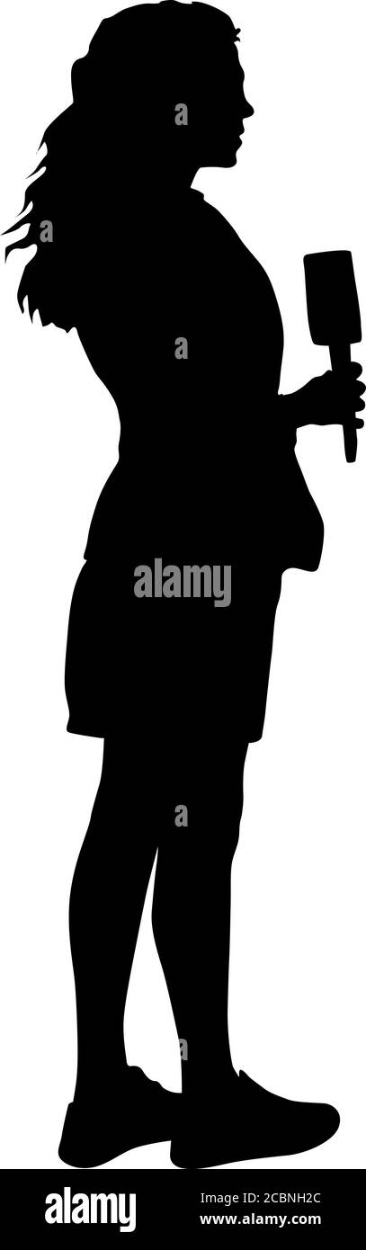 Silhouette Operator werden Journalist mit Mikrofon auf einem weißen Hintergrund. Stock Vektor