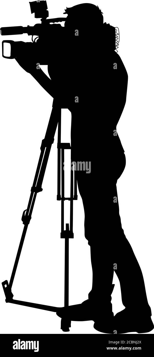 Kameramann mit Videokamera. Silhouetten auf weißem Hintergrund. Stock Vektor