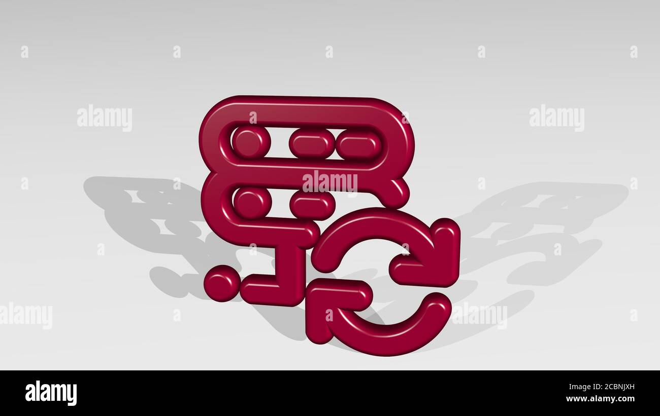 Server Sync 3D-Symbol wirft Schatten, 3D-Illustration für Daten und Computer Stockfoto
