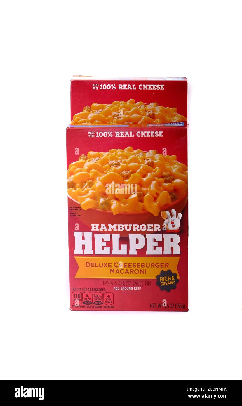 Schachteln Hamburger Helper Stockfoto