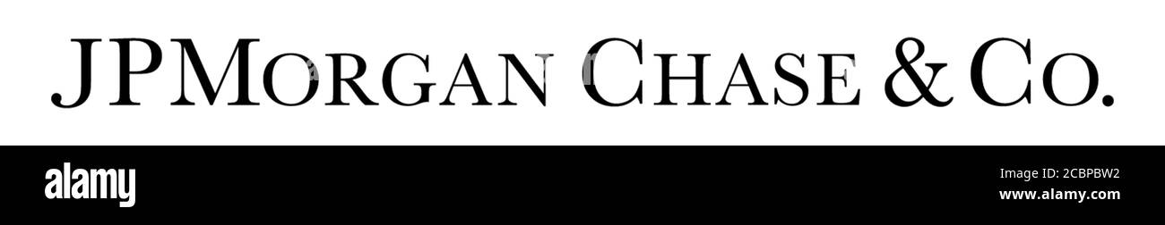 Logo JPMorgan Chase & Co., große Bank, Bank, volle Größe, Hintergrund weiß Stockfoto