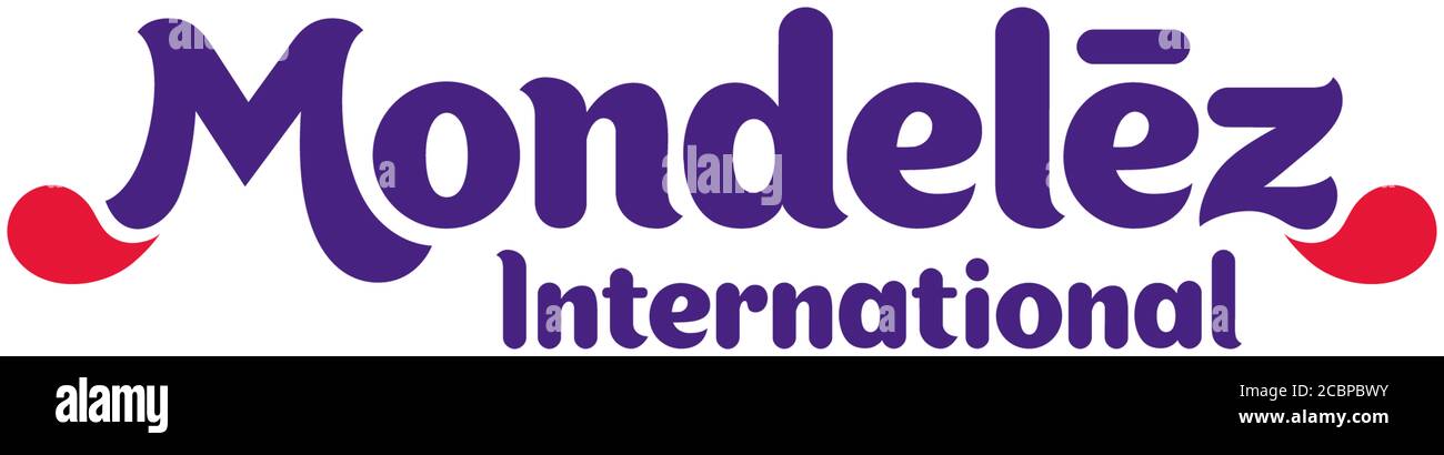 Logo Mondelez International, Lebensmittelunternehmen, Hintergrund weiß Stockfoto