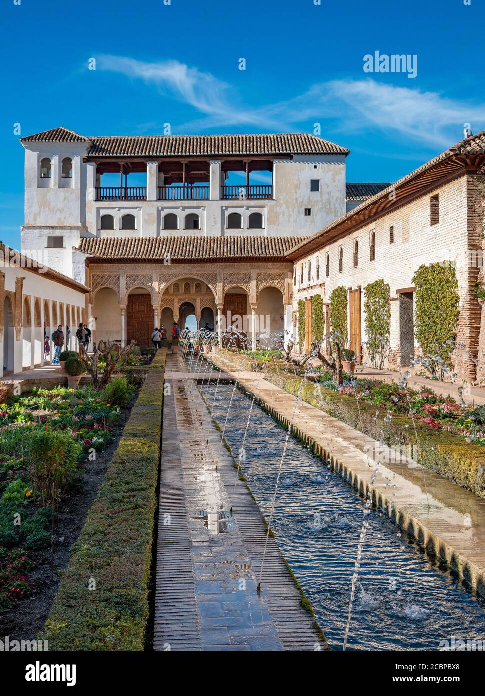 Patio de la Acequia, Gärten des Generalife, Palacio de Generalife, Alhambra, UNESCO-Weltkulturerbe, Granada, Andalusien, Spanien Stockfoto