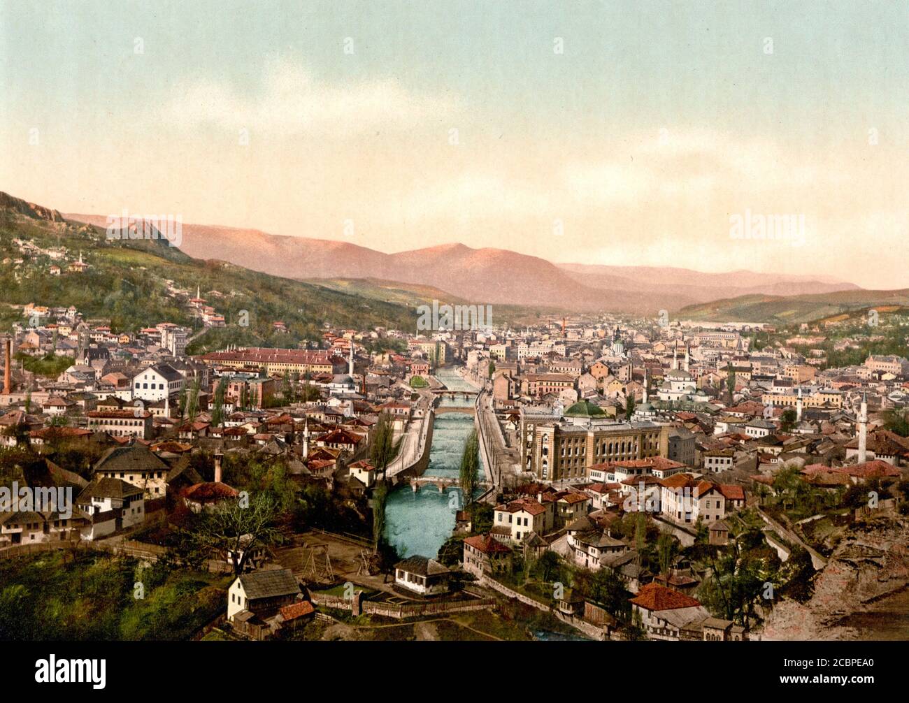 Sarajevo, aus dem Norden, Bosnien, Österreich-Ungarn, um 1900 Stockfoto