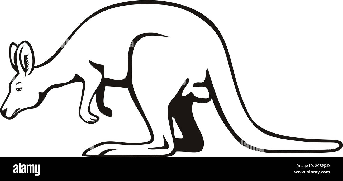 Retro-Holzschnitt-Illustration eines Känguru oder Wallaby, einer großen, kleinen oder mittelgroßen Makropode aus Australien und Neuguinea, von sid aus gesehen Stock Vektor