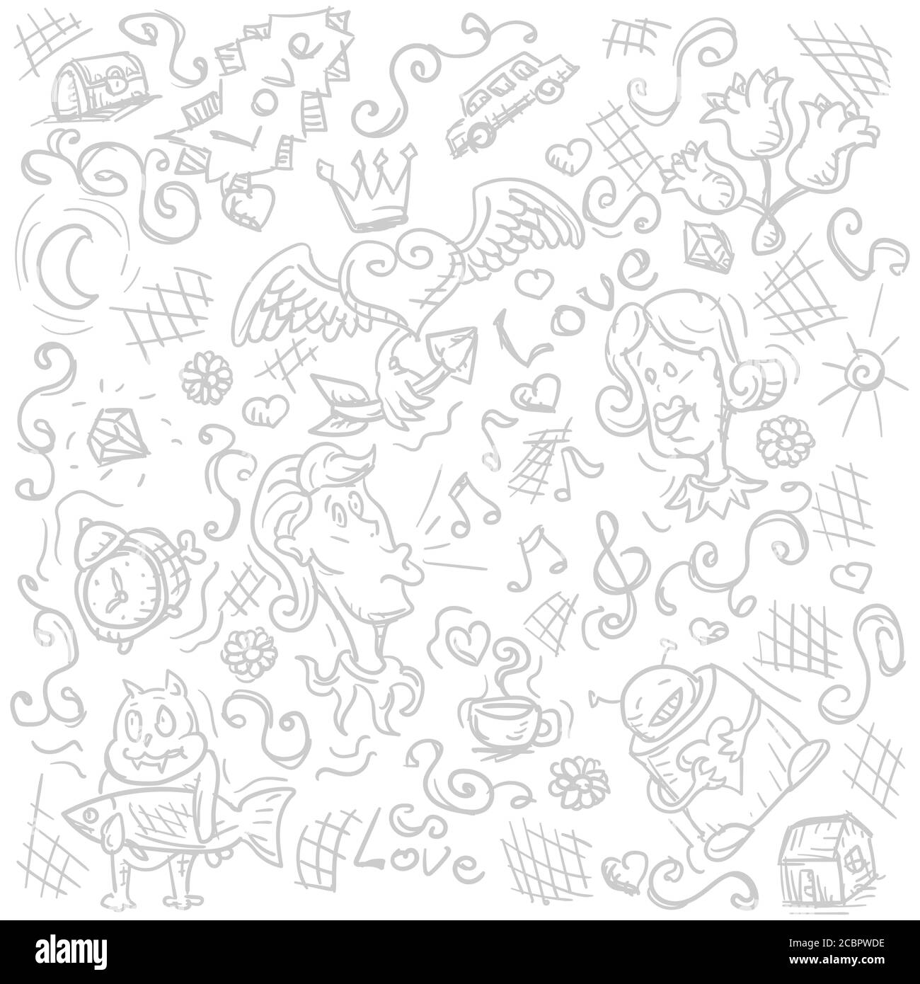 Handgezeichneter abstrakter Doodle Love Heart Doodle auf weißem Hintergrund. Vektorbild Stock Vektor