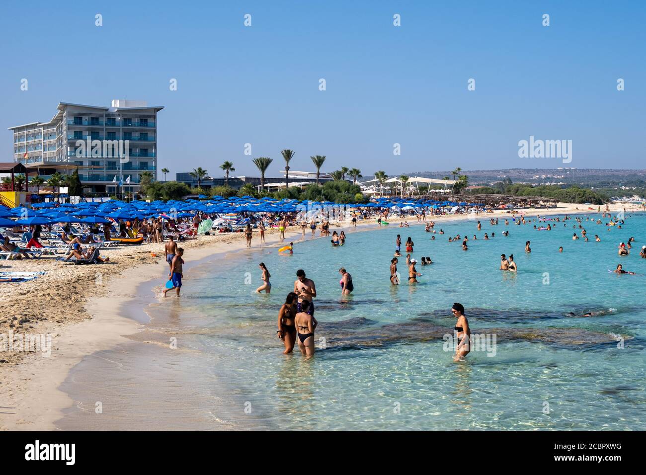 Panorama des Strandes von makronisos, Ayia Napa, Zypern Stockfoto