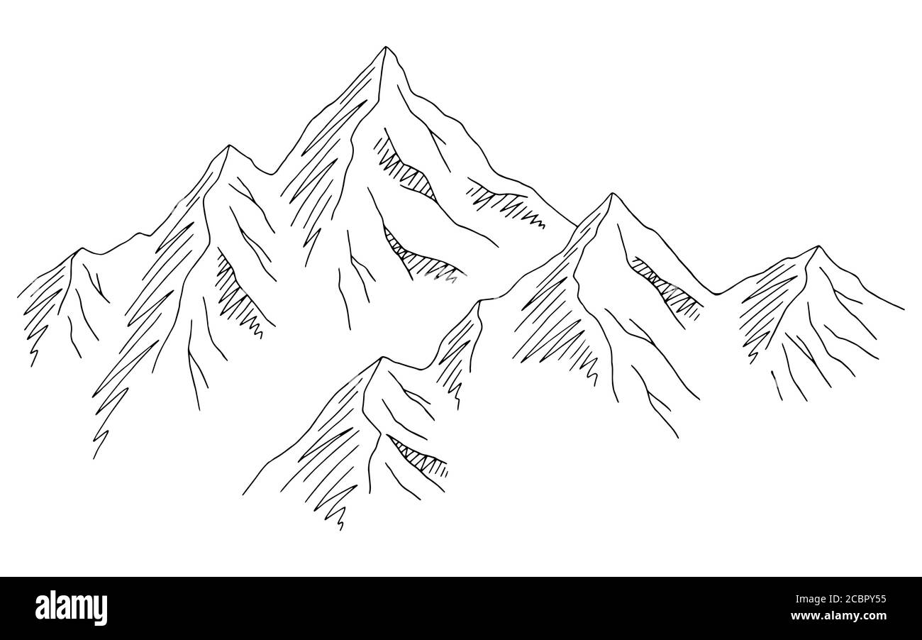 Berge Grafik schwarz weiß Landschaft Skizze Illustration Vektor Stock Vektor