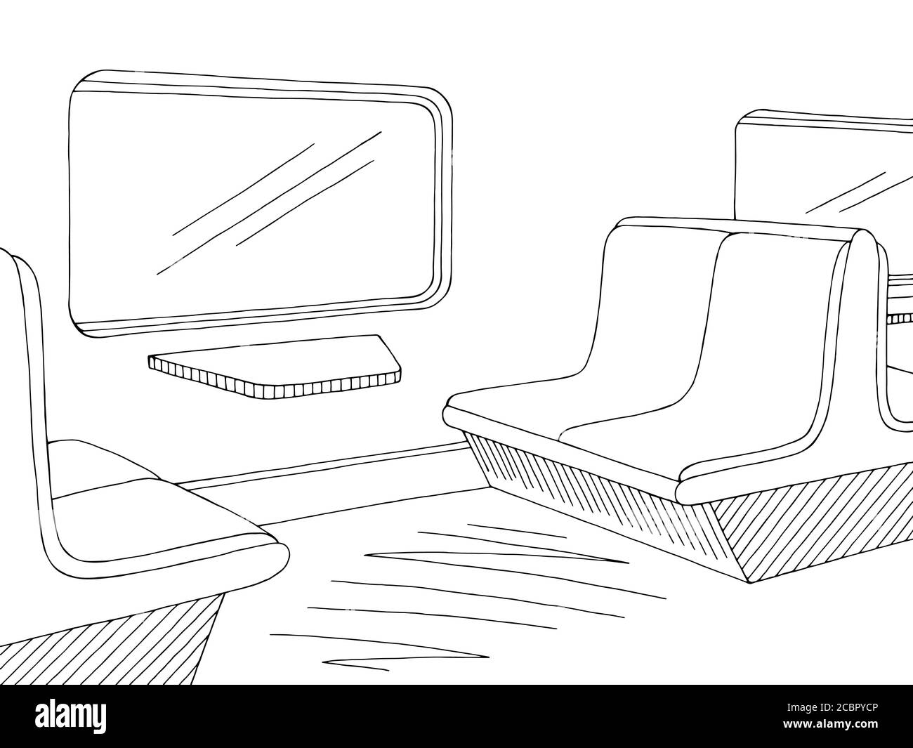 Zug Innengrafik schwarz weiß Skizze Illustration Vektor Stock Vektor