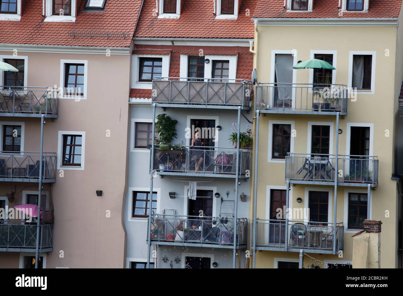 Blick auf die Neißeseitigen Fassaden der Hotherstrasse Görlitz von Zgorzelec Aus am 12.8.2020 Stockfoto