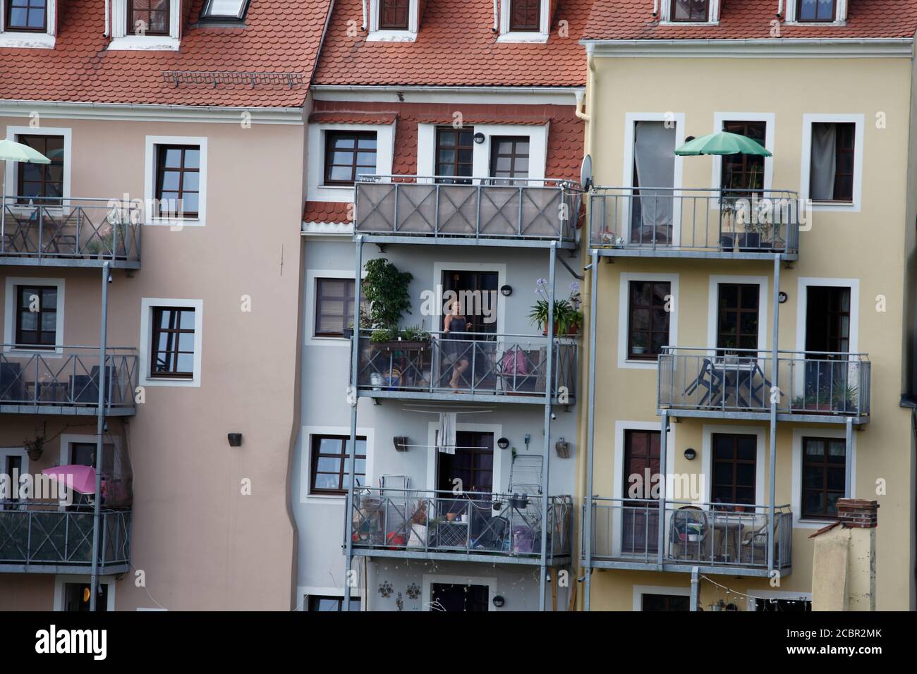 Blick auf die Neißeseitigen Fassaden der Hotherstrasse Görlitz von Zgorzelec Aus am 12.8.2020 Stockfoto
