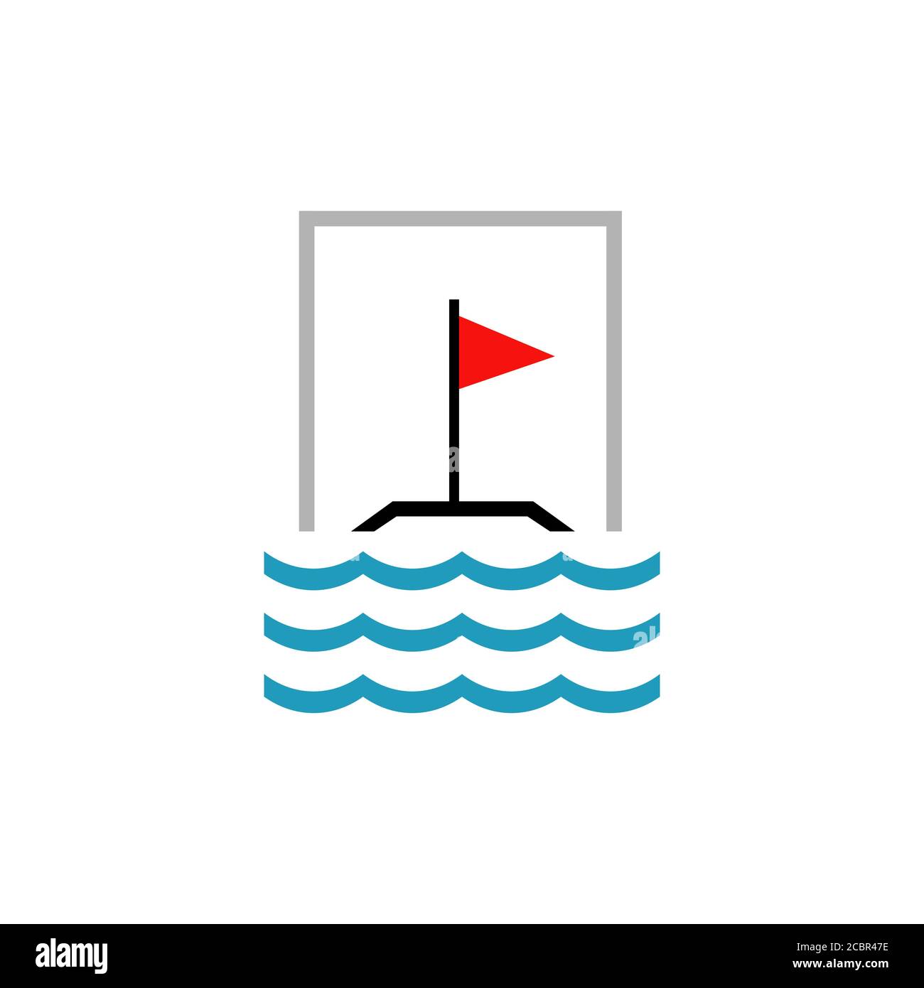 Water Golf Logo Design Vektor. Golf Flaggen schweben über dem Wasser Konzept Sport Zeichen Symbol Illustration Stock Vektor