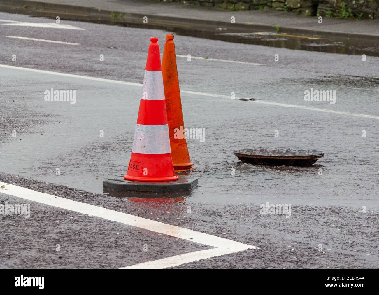 Straßen wegen Überschwemmungen gesperrt, Rosscarbery, West Cork, Irland Stockfoto