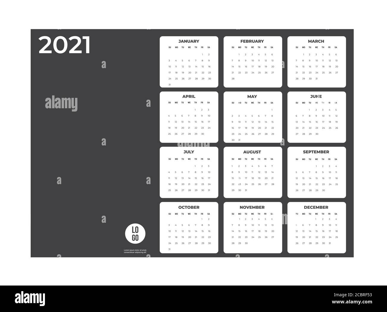 2020 Kalender - Abbildung. Vorlage. Modell Stock Vektor
