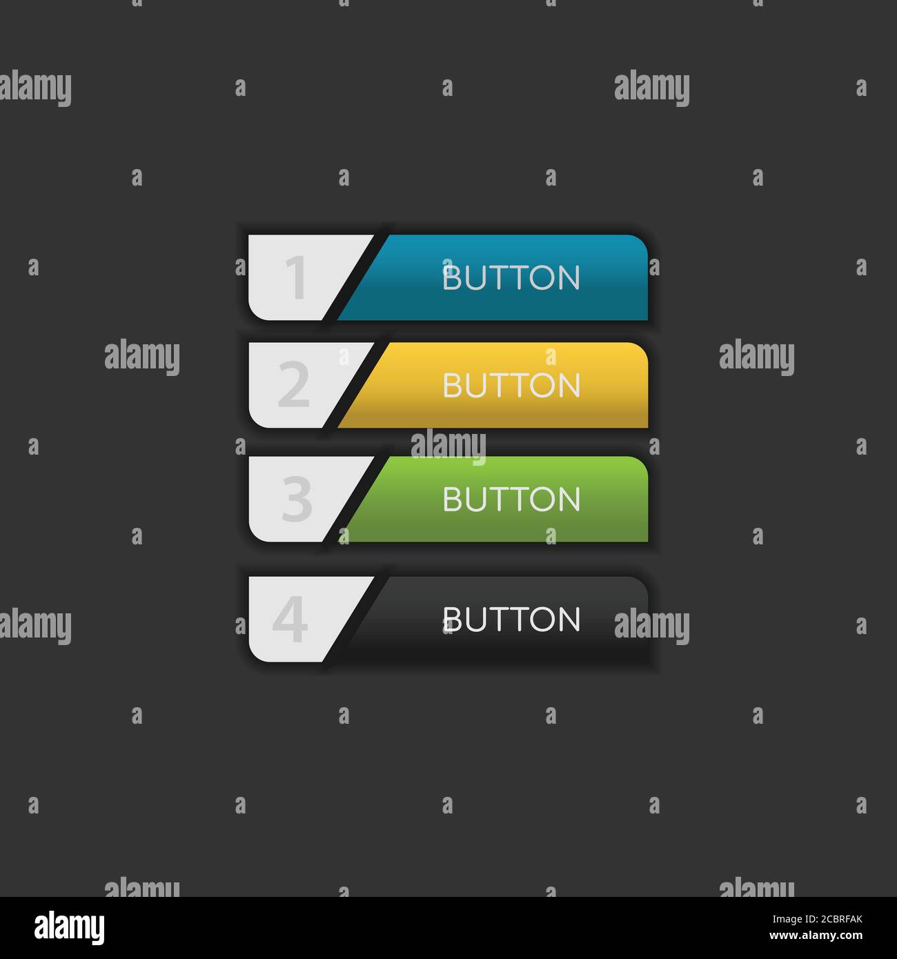 Web-Tasten flach Design. Web-und ui-Anwendung Farbe Button-Symbol für moderne Website. Vektorsymbole auf dunklem Hintergrund isoliert Stock Vektor