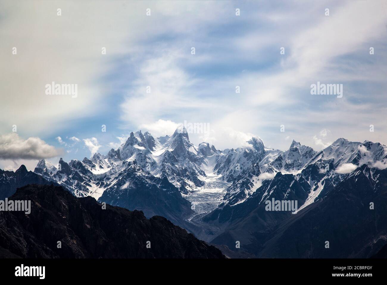 trango Türme und namenlose Türme sind hohe Felsen in Pakistan Landschaften von skardu, hunza Karakorum Bereich in gilgit baltistan, Stockfoto