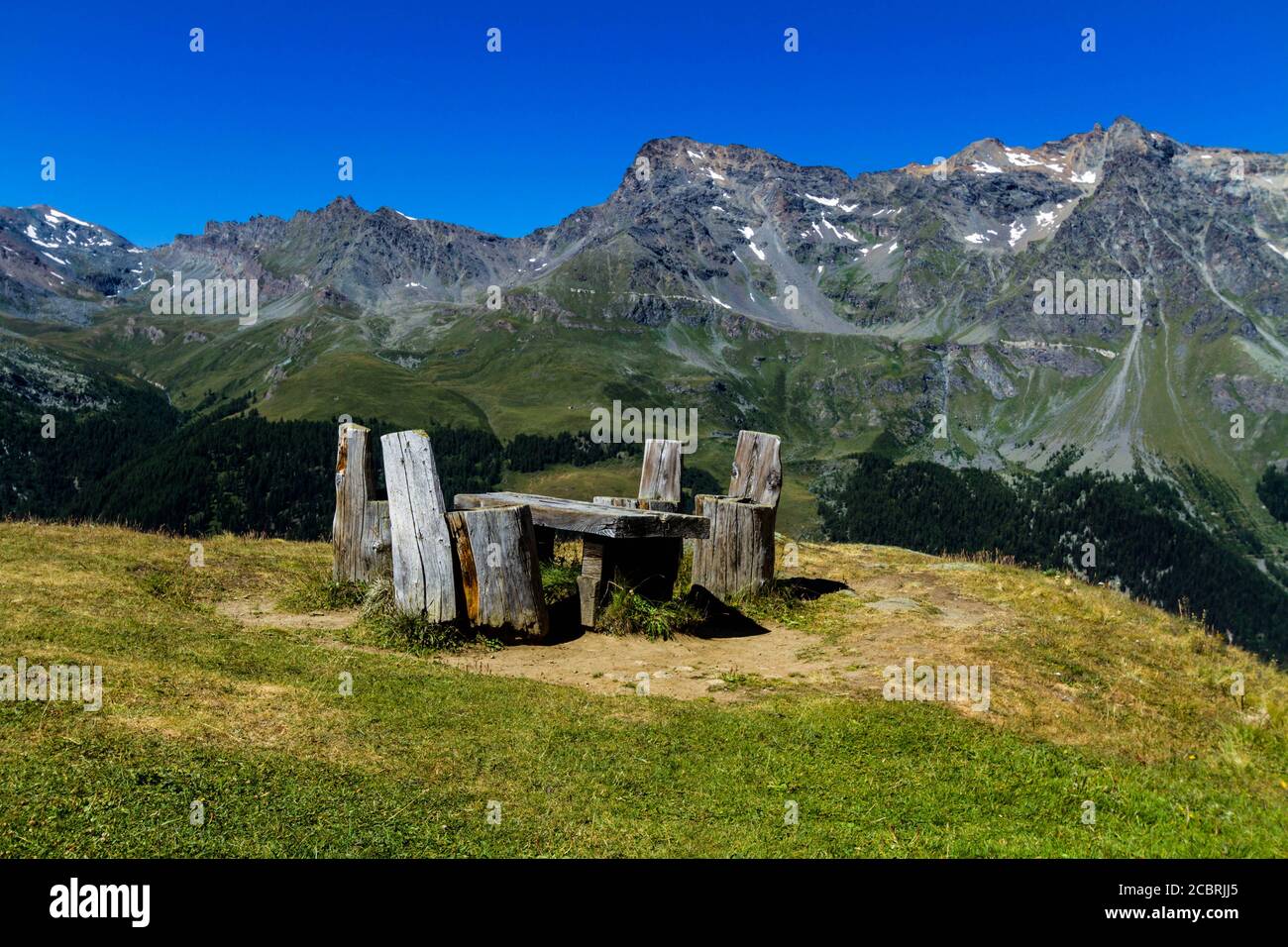 Schöner Lunch Bereich auf der Spitze der Berge in Gran Paradiso Nationalpark Stockfoto