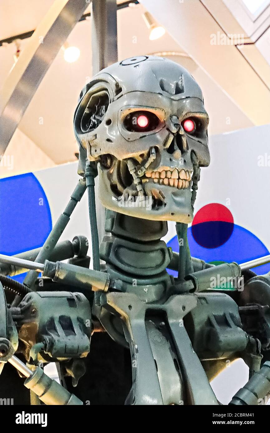 Foto des T-800 Endoskeletts vom Terminator 3D, einer der berühmtesten Attraktionen in den Universal Studios JAPAN, Osaka, Japan. Stockfoto