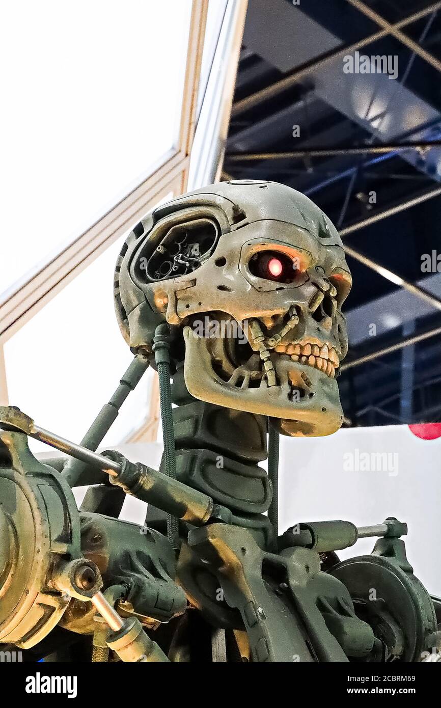 Foto des T-800 Endoskeletts vom Terminator 3D, einer der berühmtesten Attraktionen in den Universal Studios JAPAN, Osaka, Japan. Stockfoto
