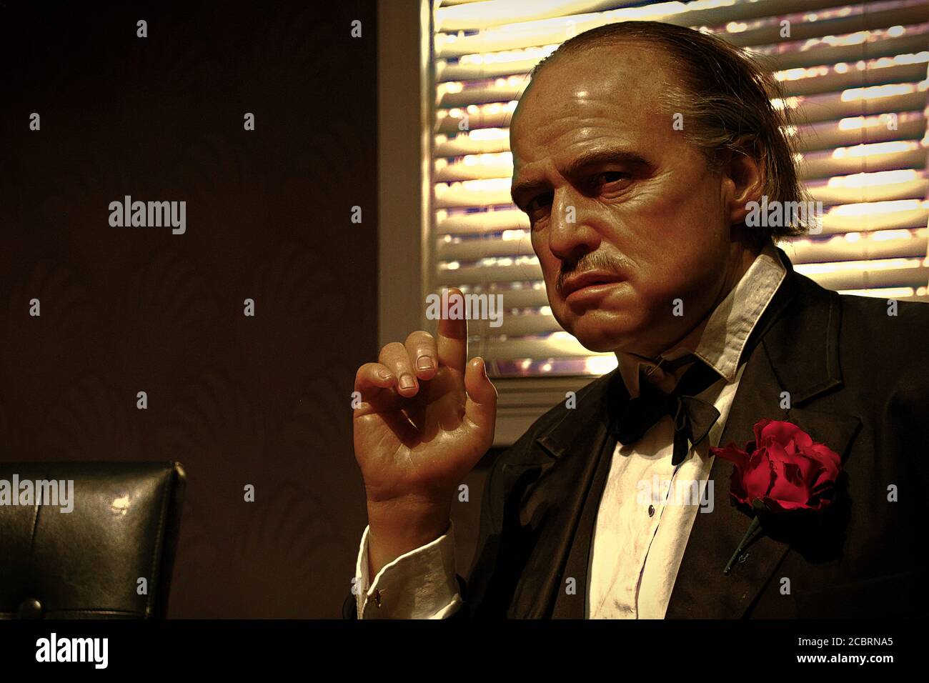 LOS ANGELES, CA - 28 Oct, 2013: Marlon Brando als Pate Don Vito Corleone, Madame Tussauds Hollywood. Sagt: "Es ist nicht persönlich, es ist nur Geschäft." Stockfoto