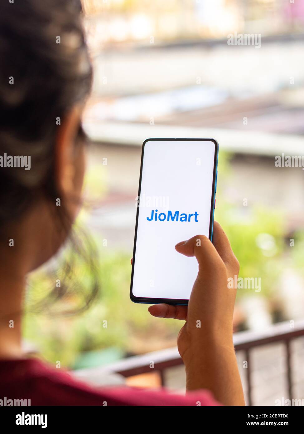Assam, indien - 7. Juli 2020 : Jiomart kirana App für den Kauf von Lebensmitteln online. Stockfoto