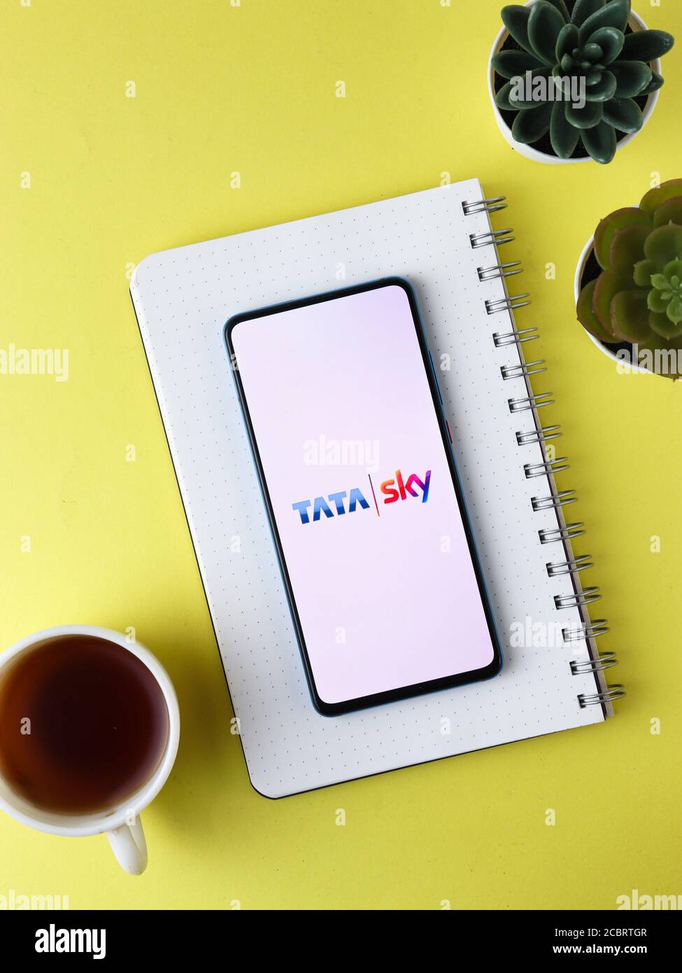 Assam, indien - 12. August 2020 : Tata Sky ein DTH-Service-Provider-Logo auf dem Telefonbildschirm. Stockfoto