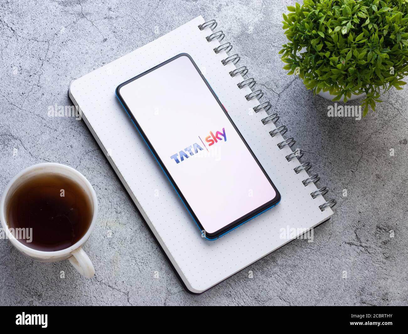 Assam, indien - 12. August 2020 : Tata Sky ein DTH-Service-Provider-Logo auf dem Telefonbildschirm. Stockfoto