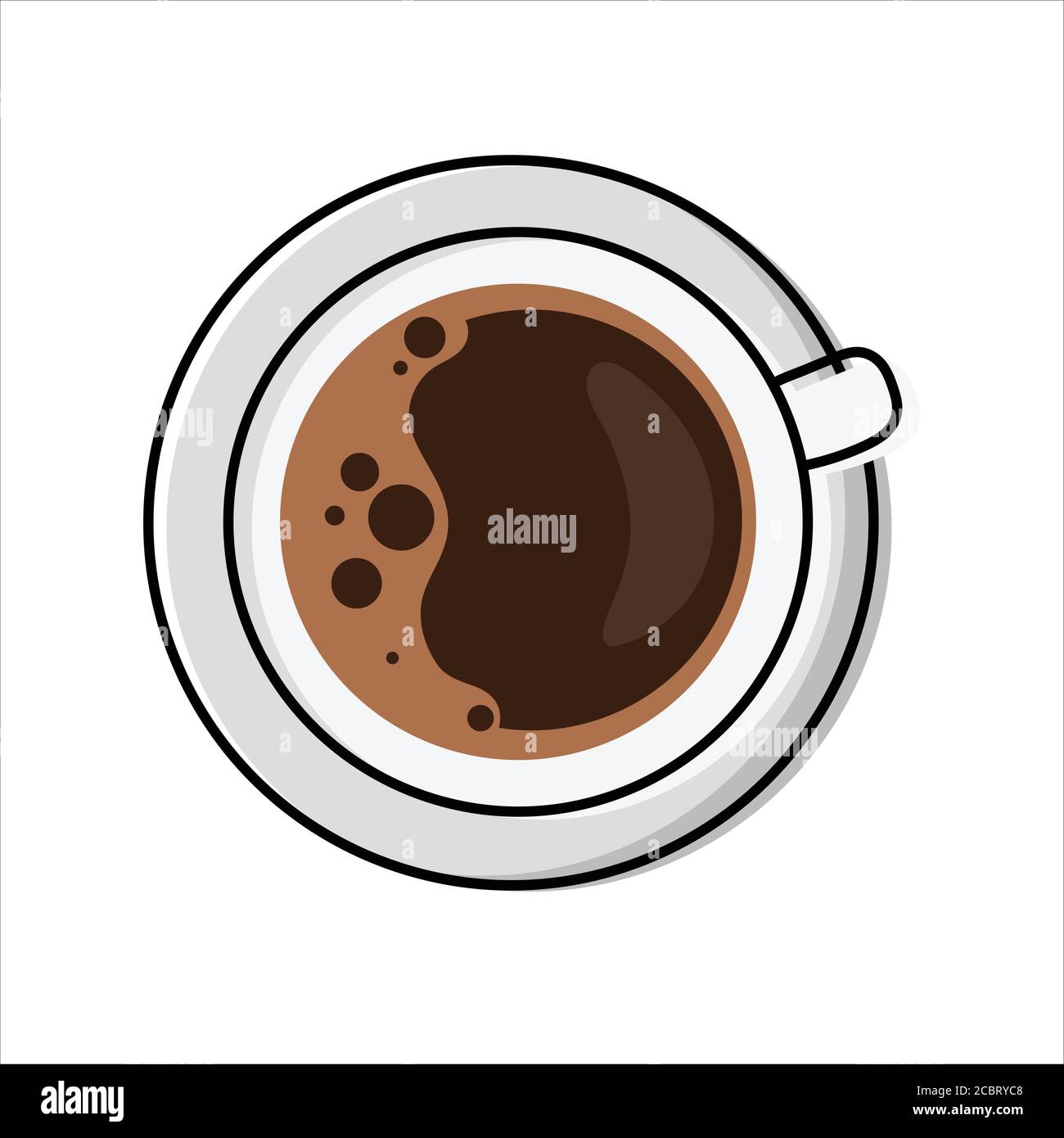 Tasse schaumigen Kaffee - Draufsicht. Vereinfachte, umrissfarbengefüllte Vektordarstellung von Americano/Espresso Drink, isoliert Stock Vektor