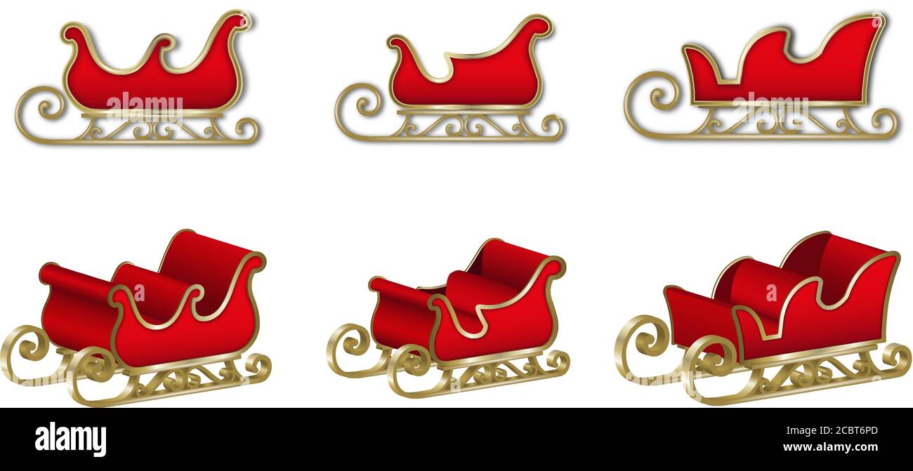 Set von santa claus Schlitten. Isolierte rote Schlitten für Weihnachtsdekorationen Stock Vektor
